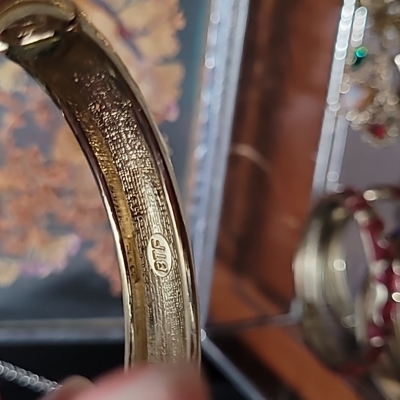 Vintage Enamel floral gold tone child size bangle bracelets